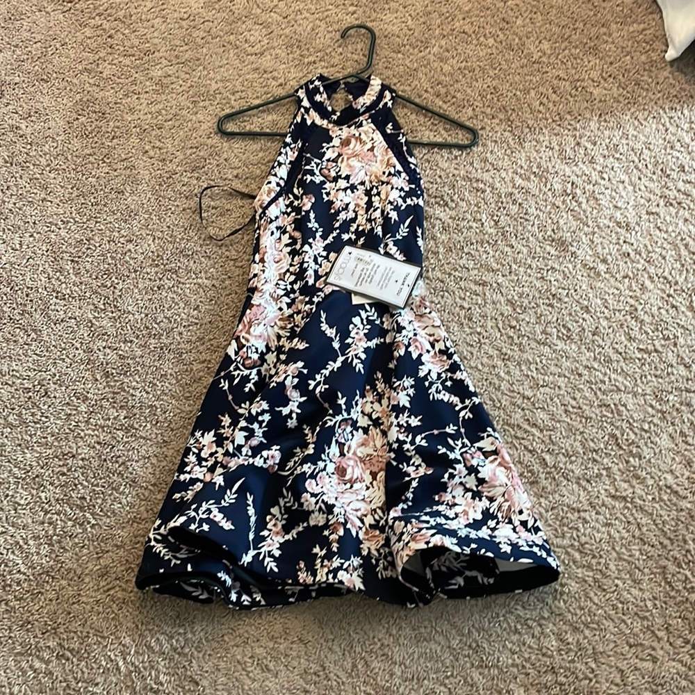 1 hour sale  B Darlin size one/two dress in navy with cream and pink floral-NWT